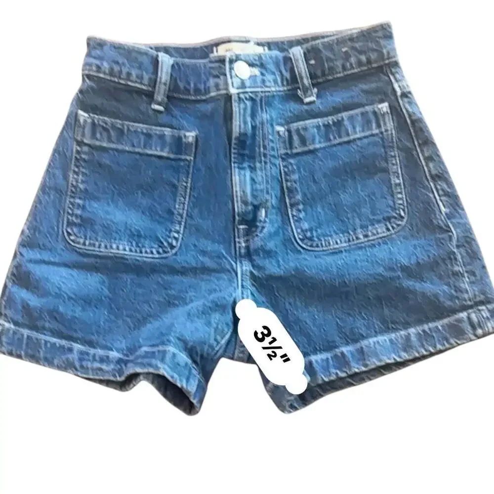 Madewell High-Rise Sailor Short Women 25 XS Blue Denim Patch Pocket Cuffed